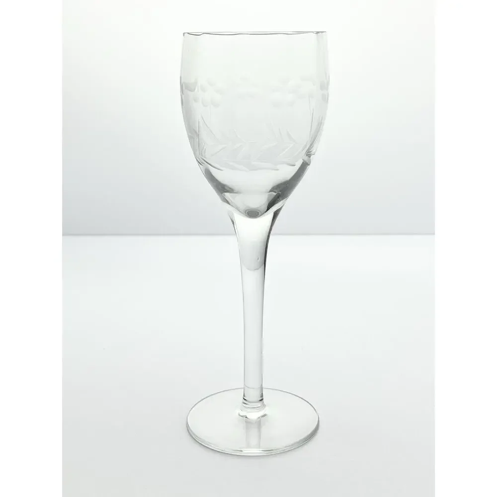 1940s Vintage 4 Etched Flower Optic Wine, Water or All Purpose Glasses 8” 8oz